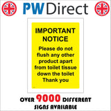 TS029 Important Notice No Products Only Toilet Tissue Flushed