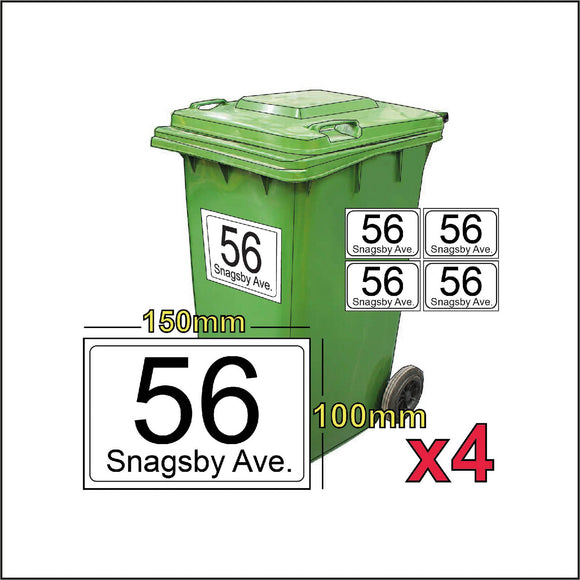 BN001 BN007 Custom Bin Number Signs House Name and Street Name/Number/Road Stickers A6 4 Pack