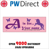 CM017 Unicorn Butterfly Girls Personalised Custom Made Door Plaque A Is For Sign with Unicorn Butterfly