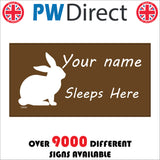CM069 Fluffy Sleeps Here Sign with Rabbit