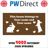 CM198 This House Belongs To Daisy And Flopsy Sign with Hearts Rabbits