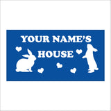 CM199 Ross And Anna's House Sign with Hearts Rabbits