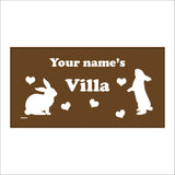 CM267 Rabbit Pet Name Villa Personalise Me Name Choice Words Sign with Rabbits Hearts