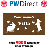 CM267 Rabbit Pet Name Villa Personalise Me Name Choice Words Sign with Rabbits Hearts