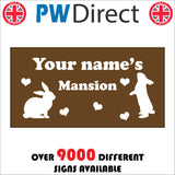CM309 Rabbit Mansion Personalise Custom Choice Words Gift Sign with Rabbits Hearts