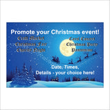 CM969 Promote Your Christmas Event Personalise Your Choice Time Date Place Sign with Sleigh Reindeer Trees Moon Houses Stars