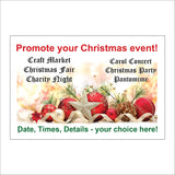 CM970 Promote Your Christmas Event Customise Your Choice Time Date Place Sign with Ribbon Baubles Star Fir Cone