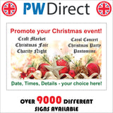CM970 Promote Your Christmas Event Customise Your Choice Time Date Place Sign with Ribbon Baubles Star Fir Cone