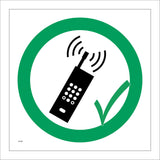 CS196 Mobile Phone Zone Sign with Mobile Phone Circle Tick