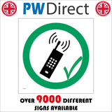 CS196 Mobile Phone Zone Sign with Mobile Phone Circle Tick