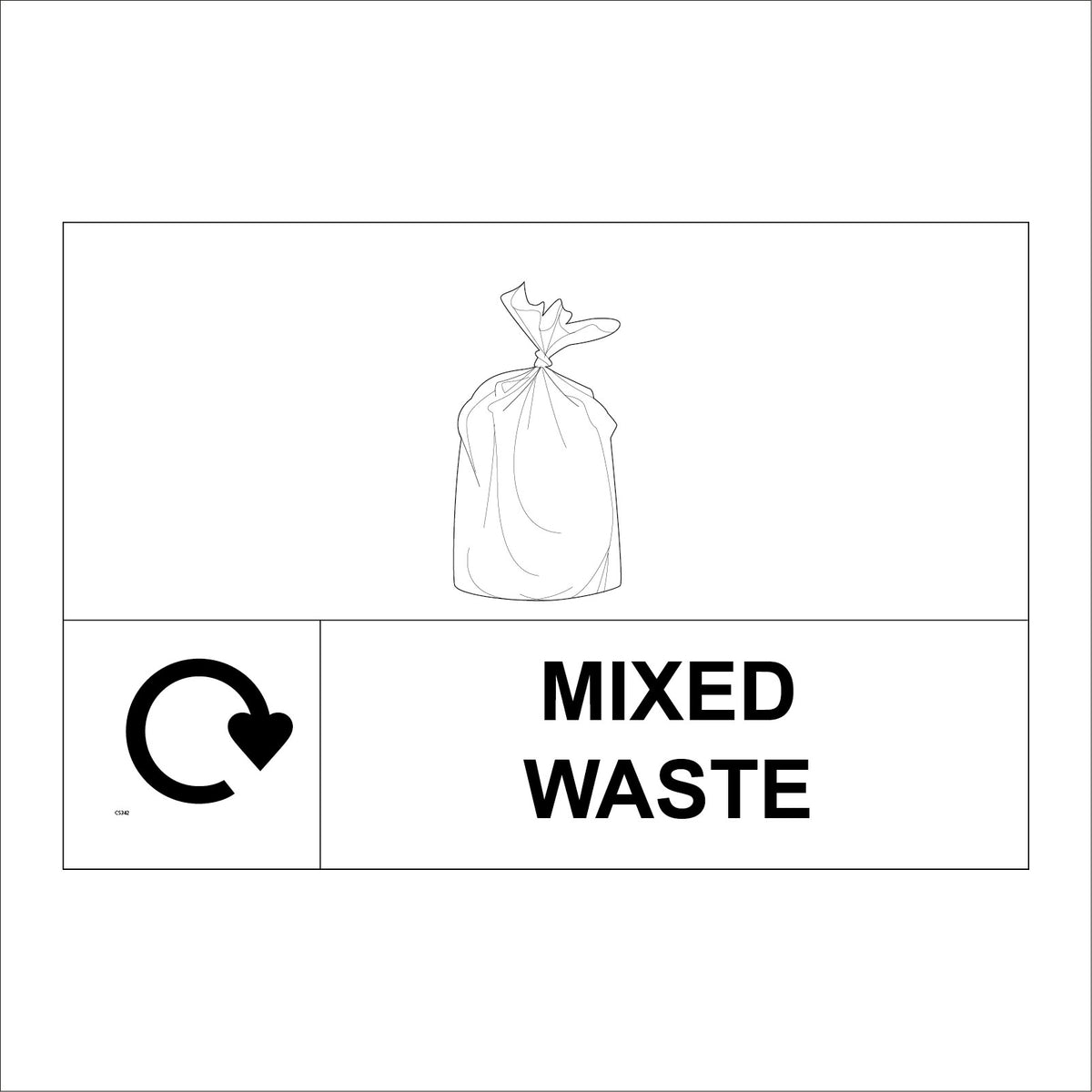 Mixed Waste Recycling Sign with Rubbish Bag Recycling Logo – PWDirect