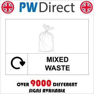 CS342 Mixed Waste Recycling Sign with Rubbish Bag Recycling Logo