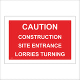 CS394 Caution Construction Site Entrance Lorries Turning
