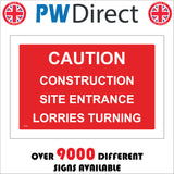 CS394 Caution Construction Site Entrance Lorries Turning