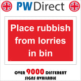 CS491 Place Rubbish From Lorries In Bin Do Not Litter