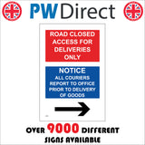 CS562 Road Closed Notice Right Arrow No Entry Direction Goods Post