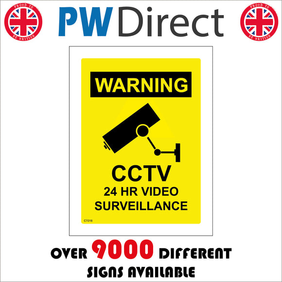 CT018 Warning Cctv 24 Hr Video Surveillance Sign with Camera