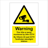 CT063 Warning This Villa Is Being Monitored By 24Hr Cctv Bu Villanin 24 saat Cctv Tarafindan Izlendigini Bildiren Sign with Camera