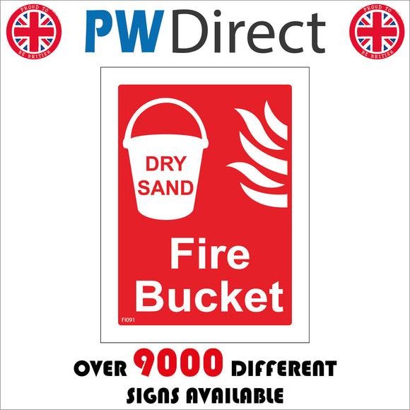 FI091 Dry Sand Fire Bucket Sign with Fire Bucket