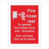 FI099 Fire Hose Reel To Operate Turn Wheel Valve Anti - Clockwise Run Out Hose Turn On At Nozzle Sign with Fire Hose