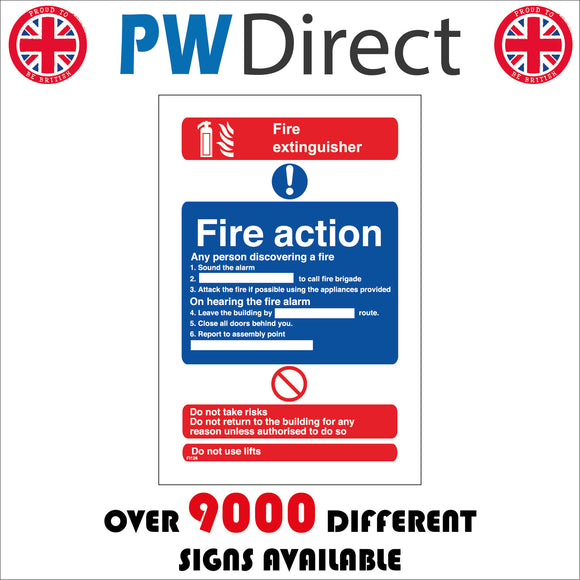 FI126 Fire Action Sign with Fire Extinguisher Fire Exclamation Mark