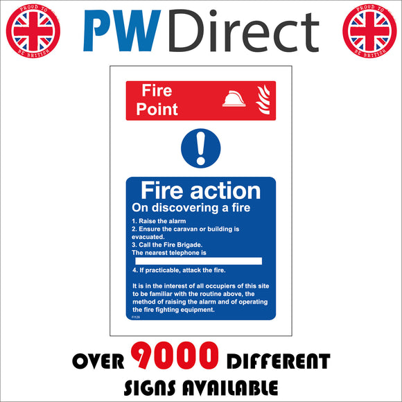 FI129 Fire Point Sign with Fireman Helmet Fire Exclamation Mark