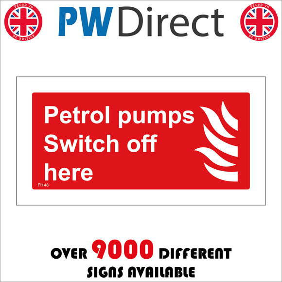 FI148 Petrol Pumps Switch Off Here Sign with Fire