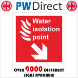 FI168 Water Isolation Point Sign with Fire Arrow Pointing Down To The Right