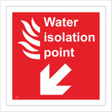 FI169 Water Isolation Point Sign with Fire Arrow Pointing Down To The Left
