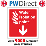 FI170 Water Isolation Point Sign with Fire Arrow Pointing Down