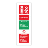 FI193 Hydrospray For Use On Wood, Paper, & Fabric Fires Do Not Use On Flammable Liquids Live Electrical Equipment Sign with Fire Extinguisher Can Lightning Bolt