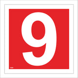 FI209 Number 9 Nine Red White Safety Fire Sign with Number 9