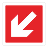 FI212 Arrow Diagonal Down Left White On Red Direction Sign with Arrow Down Diagonal Left