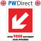 FI212 Arrow Diagonal Down Left White On Red Direction Sign with Arrow Down Diagonal Left