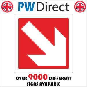 FI213 Arrow Diagonal Down Right White On Red Direction Sign with Arrow Down Diagonal Right