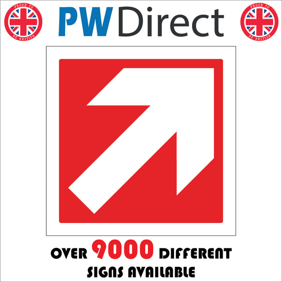 FI214 Arrow Diagonal Up Right White On Red Direction Sign with Arrow Up Diagonal Right