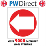 FI218 Arrow Left White On Red Direction Route Sign with Left Arrow