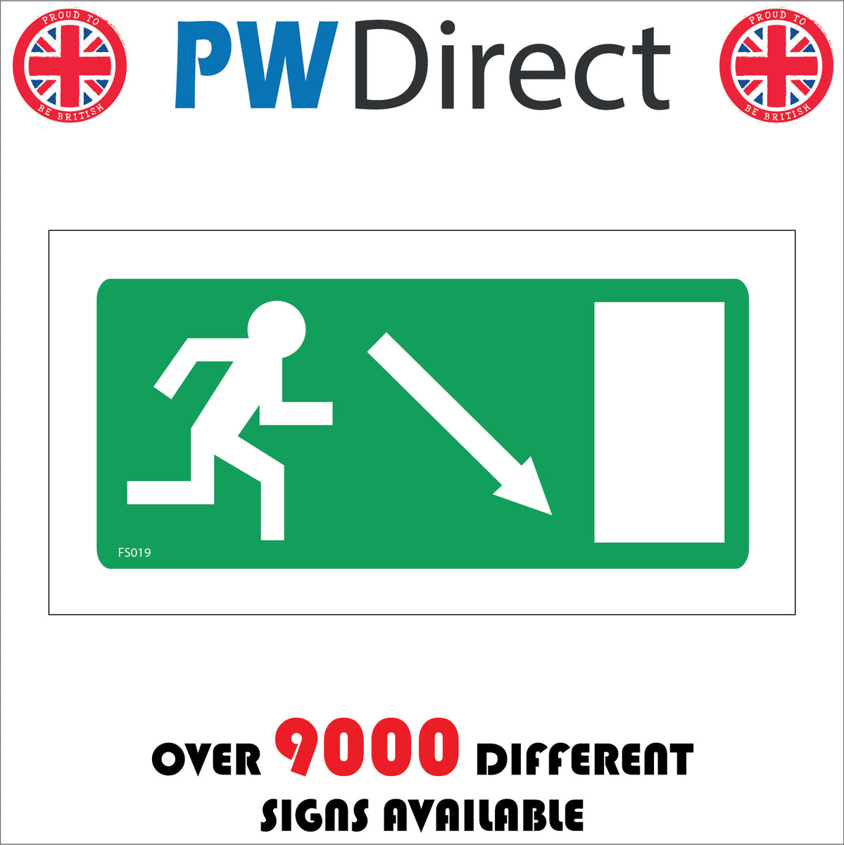 Emergency Exit Below Right Sign with Running Man Door Arrow – PWDirect