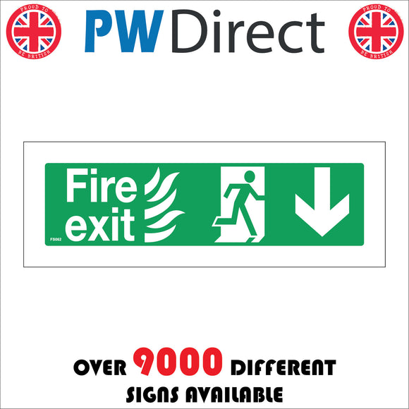 FS062 Fire Exit Below Sign with Running Man Arrow Door Fire