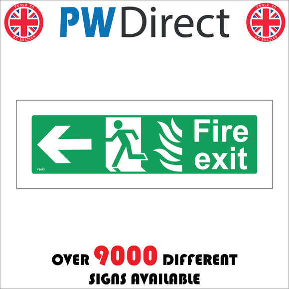 FS063 Fire Exit Left Sign with Running Man Arrow Door Fire