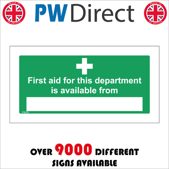FS078 First Aid For This Department Is Available From Sign with Cross