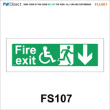 FLL001 Fire Exit Running Man Arrow Wheelchair Security Safety