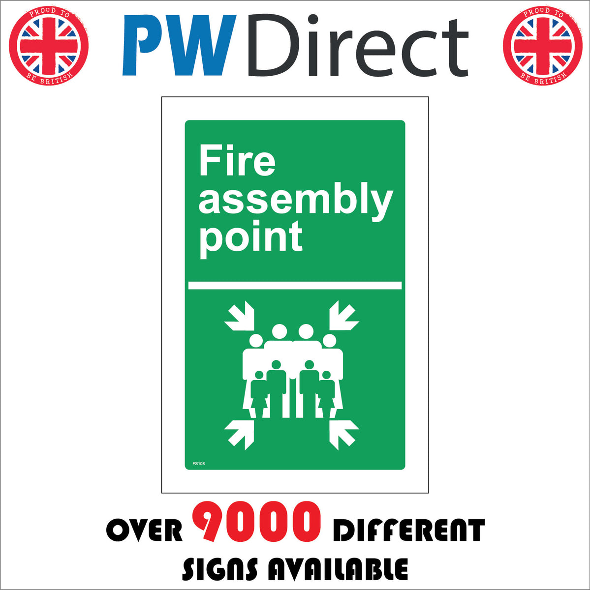 Fire Assembly Point Sign with Arrows People – PWDirect