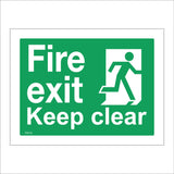 FS113 Fire Exit Keep Clear Sign with Running Man Door