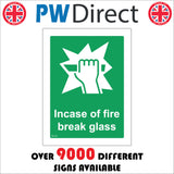 FS115 In Case Of Fire Break Glass Sign with Hand Bar Broken Glass