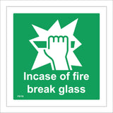 FS118 In Case Of Fire Break Glass Sign with Hand Bar Broken Glass