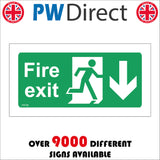 FS132 Fire Exit Down Sign with Person Arrow