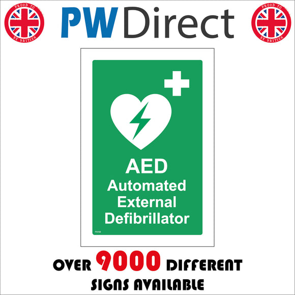 FS158 Aed Automated External Defibrillator Sign with First Aid Cross Heat Lightning Bolt