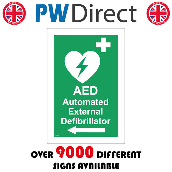 FS159 Aed Automated External Defibrillator Left Arrow Sign with First Aid Cross Heat Lightning Bolt