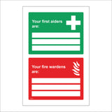 FS162 Your First Aiders Are Your Fire Wardens Are Sign with First Aid Cross Flames